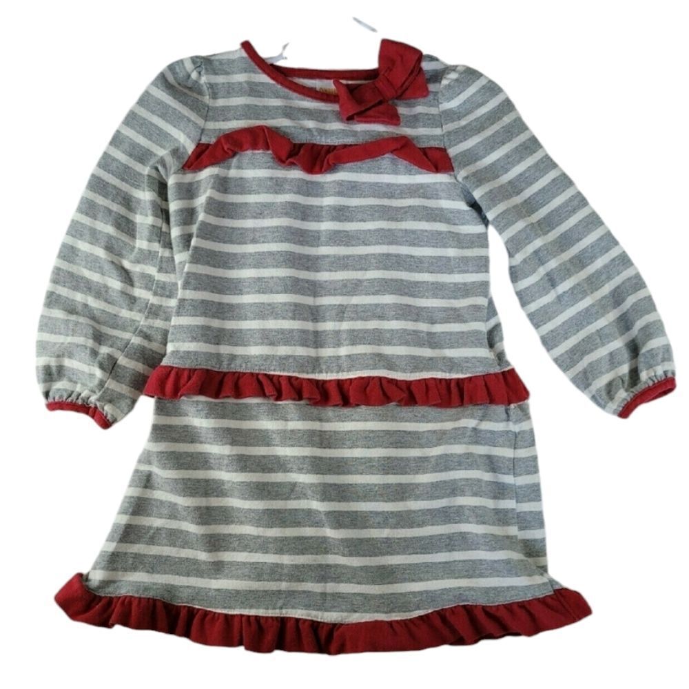 Stripe long sleeve dress with red accents